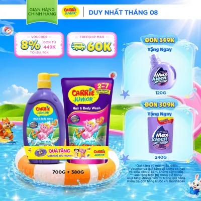[Tặng kèm túi 380g] Sữa Tắm Gội cho bé Carrie Junior Hương Trái Cây Thiên Nhiên 700g