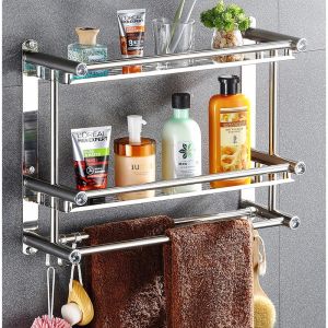 ผ้าขนหนู ผู้ชาย ติดผนัง ชั้นวาง 1/2/3ชั้น กว้าง 40ซม. ไม่ต้องเจาะ เหล็กกล้าไร้สนิม รูปลักษณ์: 2 แบบ พร้อมราวตากผ้า ตะขอ