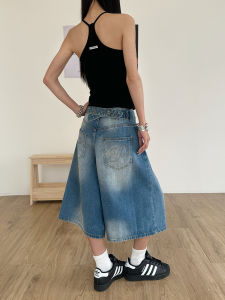 WILDAZI | Retro Street Buckle 7/8 Length Wide Leg Denim Jeans