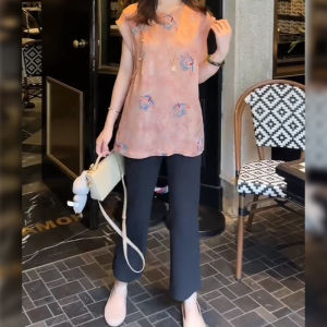 Shalldoer | ชุดเสื้อเชิ้ตแขนสั้นผู้หญิงสไตล์ย้อนยุคสไตล์จีนฤดูร้อน 2025 กางเกงขายาวทรงตรงลำลอง ชุดสองชิ้น