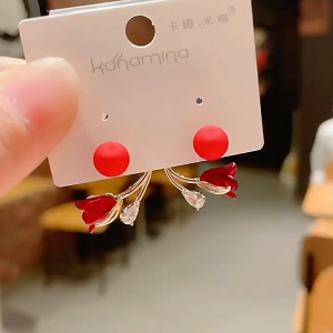 Red Rose Flower Niche Unique Fashion One Style Two-Wear Temperament Earrings