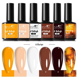 ชุดยาทาเล็บเจลสีอำพัน QAZIXU 6 ชิ้น แบบลอกออกได้ ใช้กับหลอดไฟยูวีและแอลอีดี สำหรับทำเล็บทุกฤดู ใช้ได้ทั้งที่บ้านและร้านทำเล็บ เหมาะเป็นของขวัญสำหรับผู้หญิง