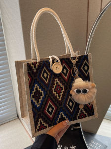 New 2025 Large Capacity Canvas Handbag for Women Commuter Tote Bag Floral Embellished Soft Polyester Lining Small Accessories Bag