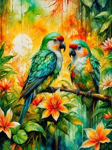 Huacan Diamond Painting Parrot Full Square Round Drill Mosaic Animal Picture Of Rhinestones Home Decoration