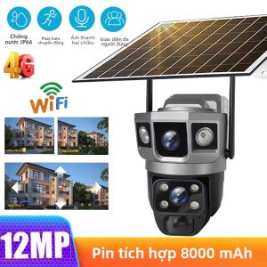 Camera IP Năng Lượng Mặt Trời Ống Kính Kép 12MP 4G 6K An Ninh Ngoài Trời Webcam WiFi Với Tầm Nhìn Ban Đêm PIR Camera Giám Sát Tại Nhà Chống Nước