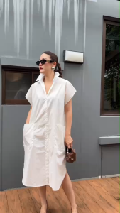 🔖Mirrorsister 50630.1 เดรสเชิ้ตแขนกุด คอปกตั้งได้ ทรงหลวมใส่สบาย แมทช์ง่ายกับทุกโอกาส