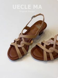 MASHUJIA | Sheepskin French Style Sandals Heel Design