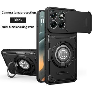 360° Ring Kickstand Phone Case W/ Slide Camera Cover For Motorola Moto X70 Air Edge 50 60 Pro 70 Fusion G86 G85 E15 G15 Power