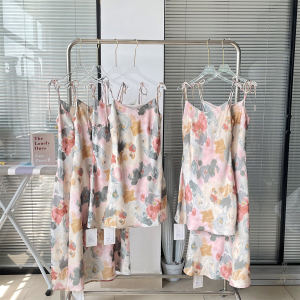 Lãng Mạn Tranh Sơn Dầu Đầm Nữ Cổ Chữ V Ôm Vừa Vặn In Hình Dây Mùa Hè Cao Cấp Váy Chữ A