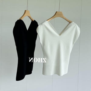 Export Big Revoked by Brand Leak-Picking French Elegance Simple Bottoming Shirt Fashionable T-shirt Silm V Neck Short Sleeve Tops