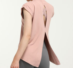 Womens Breathable Short Sleeve T-Shirt Quick Dry Yoga Fitness Running Loose Top Back Design Summer Sportswear Casual Tee