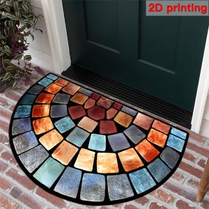 VIKAMA Bohemian Mandala and Painted Glass Carpet Non slip Washable Foot Mat Entrance Bedroom Home Decoration