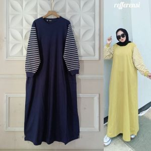 Gamis Jumbo Terbaru  Lengan Strip Gamis Wanita Gamis Kaos Terbaru Bisa Cod