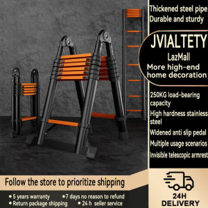 Telescopic ladder multifunctional folding ladder portable thickened aluminum ladder black/silver herringbone ladder
