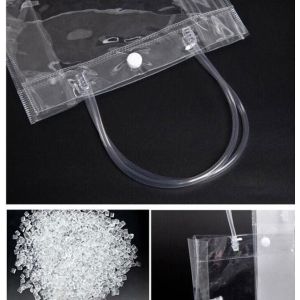 Transparent Soft PVC Gift Tote Packaging Bags with Button Hand Loop Clear Plastic Handbag Cosmetic Bag
