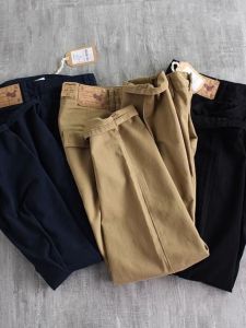 กางเกงขายาวทรงตรงผ้าฝ้ายแท้สไตล์ย้อนยุคสำหรับผู้ชาย กางเกงขายาวทรงตรงลำลอง ทรงสลิมฟิต กางเกงขายาวทรงตรงสำหรับใส่ทำงาน