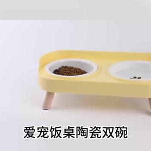 Double Pet Food Water Bowls Non-Slip Cat Bowl Stainless Steel Raised Cat Food Bowls with Stand Anti-splash Dog Bowl Pet Supplies