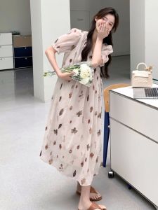 Romantic French Print Dress Womens Summer New Style Small Size Elegant Atmosphere Super Beautiful Tea Break Skirt A-Line Midi Dress