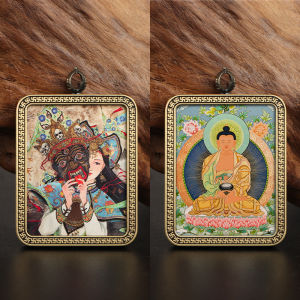 Double-Sided Thangka Pendant Tibetan Ethnic Style Men and Women Jewelry Yellow God of Wealth Zachilam Dragon Fifth Master Amulet Charm