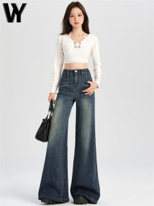 Retro High Waist Loose Fit Straight Leg Denim Jeans Womens Spring 2025 Casual Washed Wide Leg Pants Shape Memory Cotton