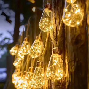 Solar String Lights Shatterproof LED Solar String Light Outdoor Umbrella Lights with 10/20/25 Bulbs For Patio Waterproof Lights