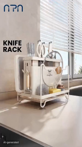 Nipiin Kitchen Organizer Rack Counter Cutlery Rack For Knives/Utensils/Pot Lids/Cutting Board Space Saver Drainer Holder