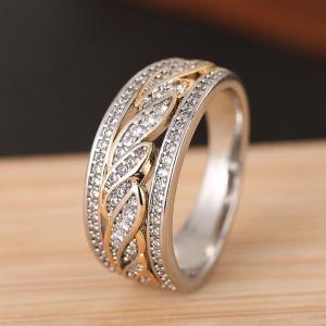 Huitan Leaf Design Women Two Tone Ring Full Brilliant Cubic Zirconia Fashion Accessories Luxury Wedding Engagement Lady Jewelry