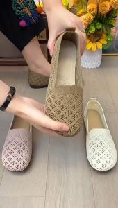 Drivin Cool รองเท้าส้นแบนสำหรับผู้หญิงฤดูร้อน รองเท้าคุณแม่ระบายอากาศและใส่สบาย รองเท้าสีขาวพื้นนิ่ม รองเท้าขี้เกียจสำหรับฤดูร้อน