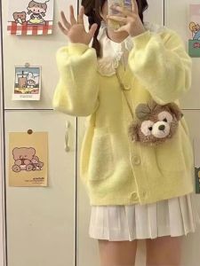 Japanese Style Knitted Sweater Cardigan Womens Small Size Soft Cozy Autumn Winter Warm Long Sleeve Top Spring Fashionable