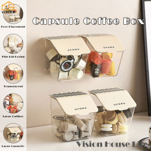 Vision กล่องที่เก็บเคสกาแฟจัดระเบียบกาแฟแคปซูลติดผนังกล่องเก็บอาหารที่เก็บเครื่องครัวฝาพับพร้อมฝานำมาใช้ใหม่ตะกร้ากล่องใส่กระเทียมหัวหอมขิง