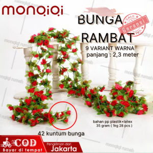 Bunga Rambat Palsu Bunga Juntai Plastik Daun Imitasi Mawar Rose Artificial Dekorasi Dinding Hijang/BUNGA PRITI + POT GANTUNG TALI (PGT)/ bunga hias/ Juntai Artificial Plastik Imitasi Palsu