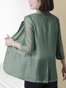 เสื้อสูทผู้หญิงบางเฉียบ ฤดูร้อน 2025 เสื้อคลุมกันแดดแบบหลวมๆ สบายๆ หรูหรา ทรงปกติ แขนยาว 7 นิ้ว คอปกสูท