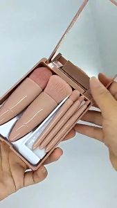 5 in1 Makeup Brush Set with Mirror Face Eye Shadow Foundation Powder Eyeliner Eyelash Lip Make Up Brush with Bag Travial Kit Make Up Tools