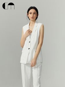 Refreshing Stripe Straight Cut Vest Style Womens Jacket