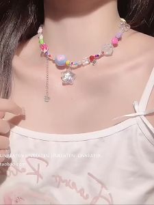 สร้อยโดพามีนประดับลูกปัดหลากสีสไตล์โบฮีเมียนสุดหรูหราจี้แฟชั่นรูปดาวคริสตัลรูปหัวใจสีชมพูสำหรับเครื่องประดับอัญมณีผู้หญิง