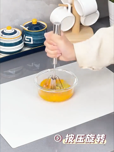 Stainless Steel Egg Beater Hand Push Whisk Automatic Rotating Mixer Manual Handheld Blender Kitchen Tool for Baking Cooking Whipping Cream Mixing Eggs Cake Batter Coffee Milk Frother Portable Easy Use Durable Multifunctional Kitchen Accessories