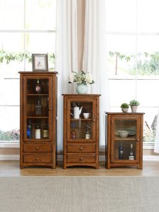 American Style Solid Wood Living Room Mini Wine Cabinet next to TV Wall Display Cabinet Glass Single Door Bookcase