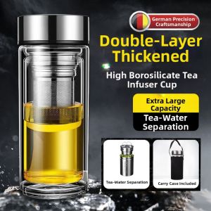Double Layered Large Capacity Borosilicate Glass Water Bottle 1000ml