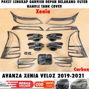 Paket Lengkap Garnish Depan Belakang Outer Handle Tank Cover Avanza Xenia Veloz 2019 2021 Hitam Chrome Carbon