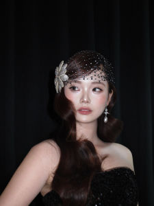 Elegant French Noblewoman Water Diamond Flower Mesh Headcap Luxury Sensation Internet Celebrity Bridal Hair Accessory