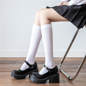 White over Knee Long Tube Socks Thin Black Silk Anti-Slip Pure Desire White Silk JK Socks Women Leggings Mid-Calf Socks