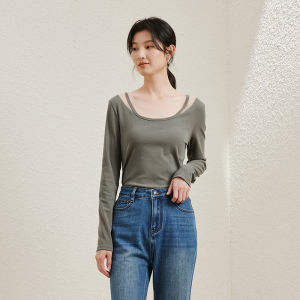 Yigue | Layered Mesh See-Through Long Sleeve T-shirt Spring Fitted