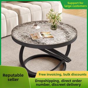 Luxury Cream Minimalist Tempered Glass Coffee Table