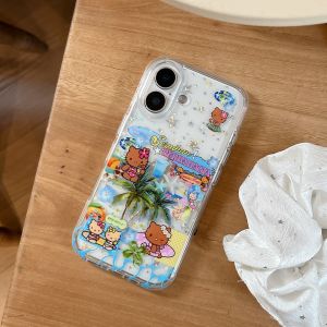Sanrio | Cartoon Star Black Skin Hello Kitty Cat Shockproof Case for iphone 17 16 15 Pro Max Cute Phone Cover With Chain For Girls Gift