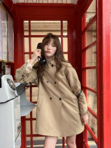 NIHAOKANONG | Áo Khoác Trench Dáng Dài Vừa Cổ Lỏng Tay Raglan Hai Hàng Khuy