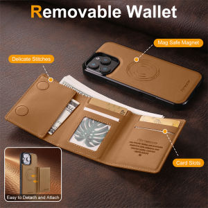 2-in-1 Magnetic MagSafe Wireless Charging Leather Phone Case for iPhone 17 Air 16E 16 15 Pro 14 13 12Pro 11 XS Pro Max SE XR 7 8