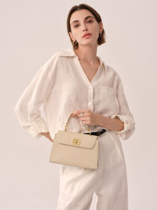 Elle Womens Handbag Top Layer Cowhide Flip Cover Commuter Crossbody Bag Classic Simple Square Bag Fashionable Lock Buckle