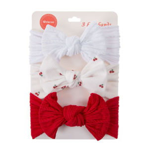 3Pcs/Set Ins Solid Nylon Bows Baby Headbands for Newborn Girls Flower Heart Print Elastic Hairbands Kids Headwear Headwraps