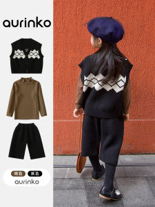 Childrens Knitted Sweater Set Girl Baby Vest Shorts Two-Piece Set Little Girl Fashionable Autumn Clothes Cotton 100% Korean Style