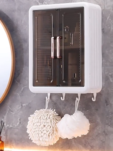 ตู้เก็บของติดผนัง ชั้นวางของในห้องน้ำ การออกแบบแบบติดผนัง การออกแบบประตูแม่เหล็ก ระยะห่างของชั้นปรับได้ ไม่ต้องเจาะ รวมตะขอ 4 อัน